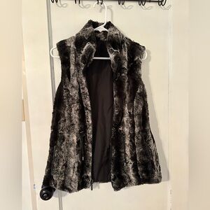 Reversible Faux Fur Vest in Black and Gray